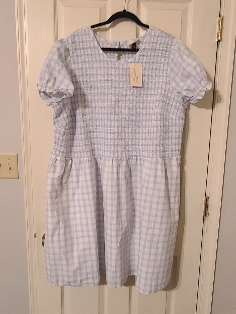 Universal Thread Smocked Gingham Dress in Light Blue - 3x
